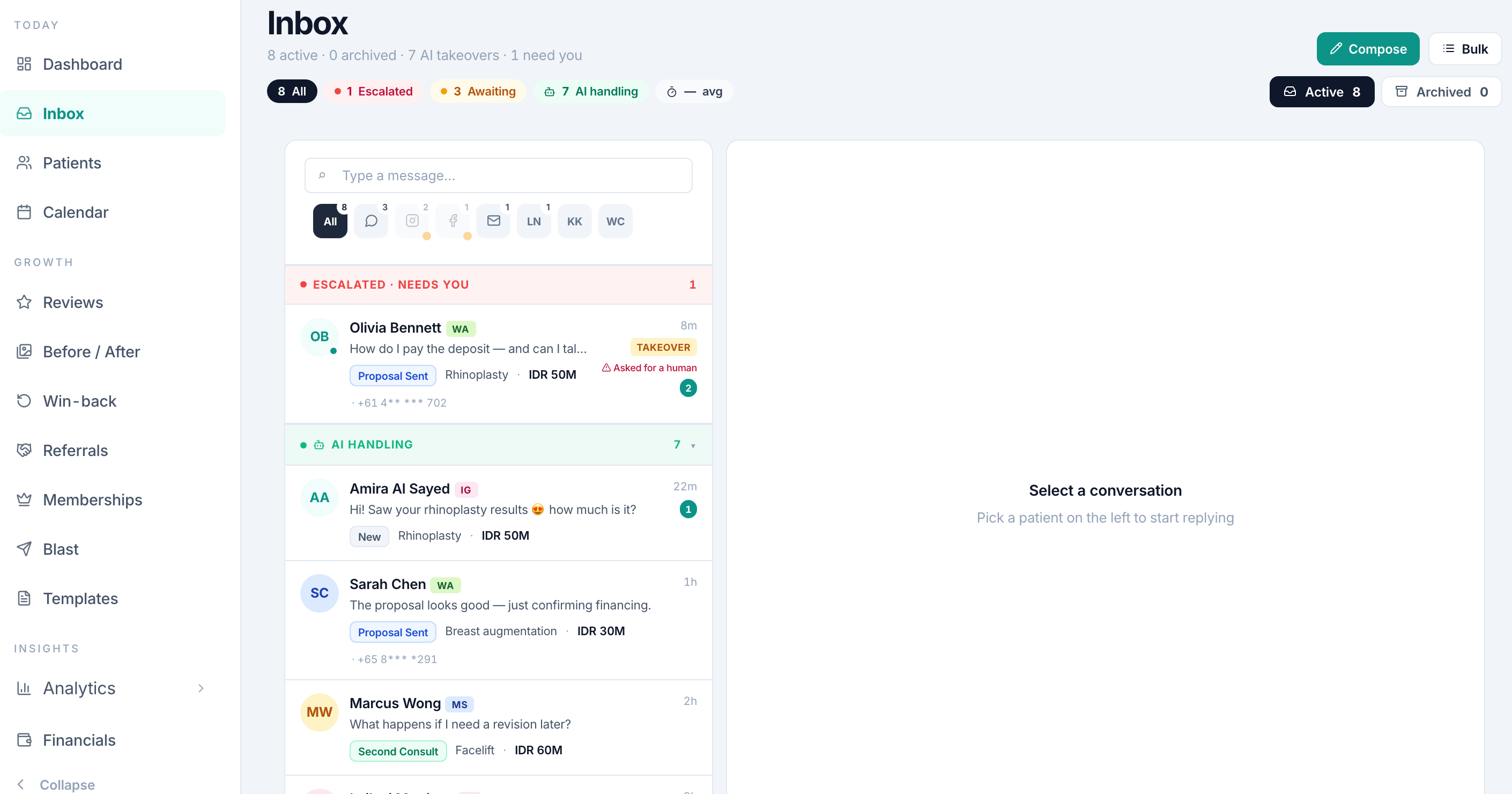 Real inbox showing a lead being handled by Dian
