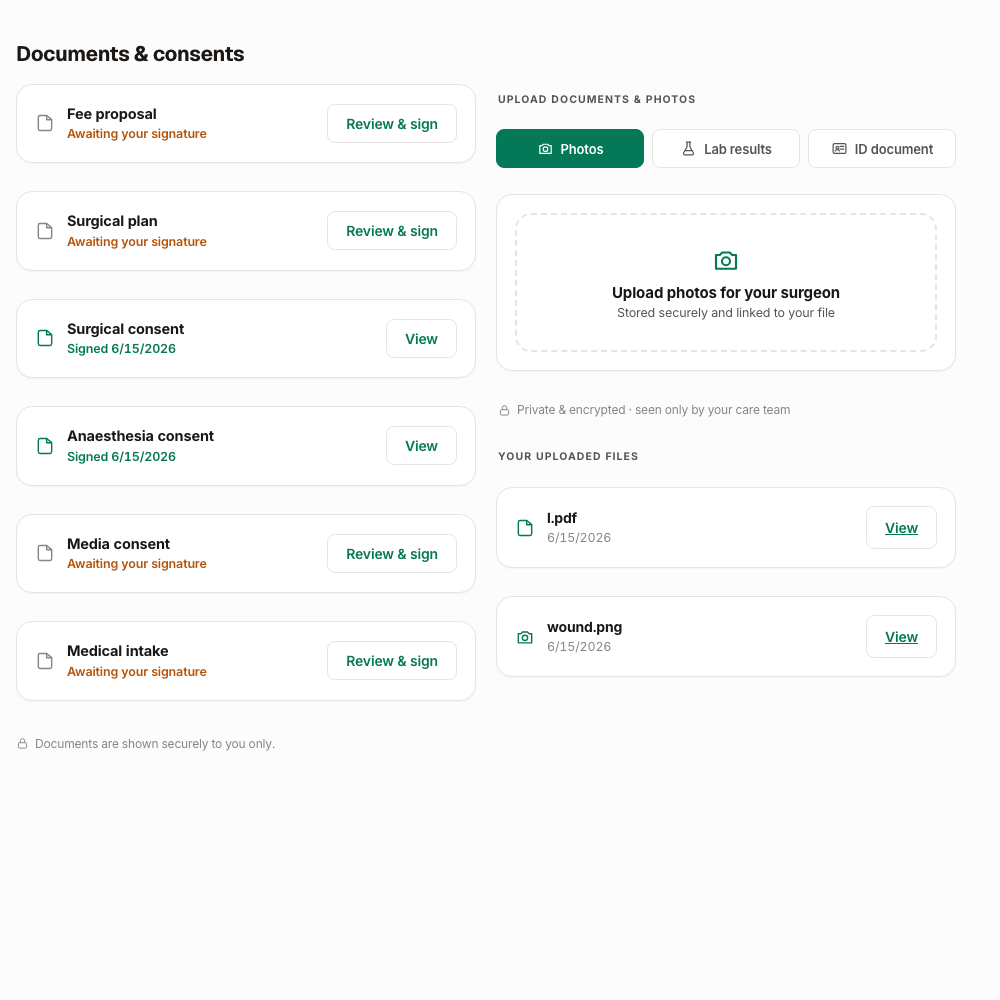 Patient portal documents screen