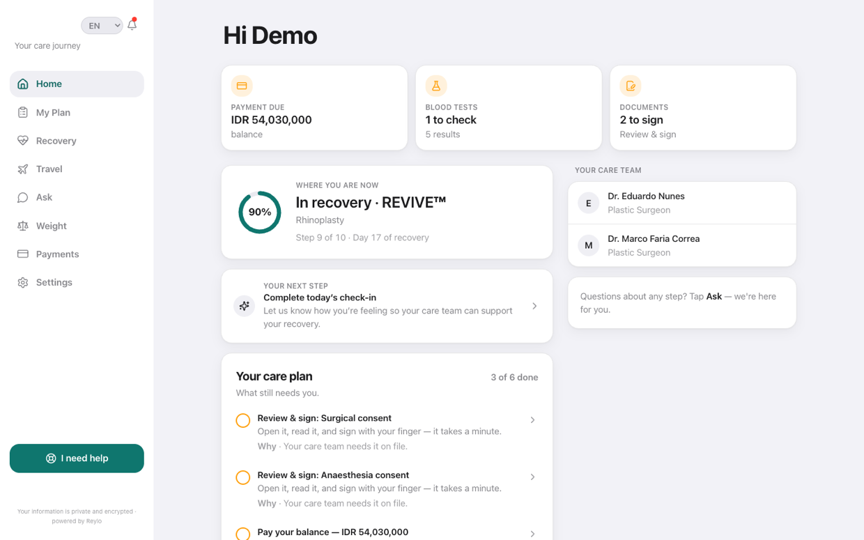 Patient portal home screen