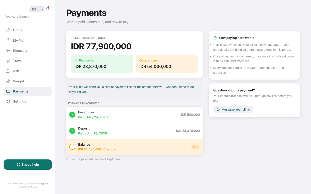 Patient portal payments screen